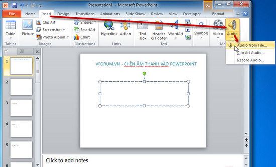 Hướng dẫn chèn âm thanh, audio, nhạc vào trong Powerpoint