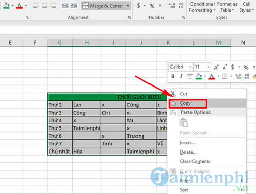 Hướng dẫn chuyển nội dung excel sang Word 2016