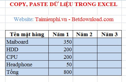 Excel - Hướng dẫn Copy và Paste dữ liệu trong bảng tính