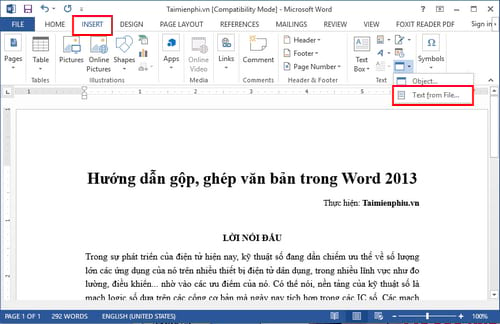 Hướng dẫn gộp, ghép văn bản trong Word 2013