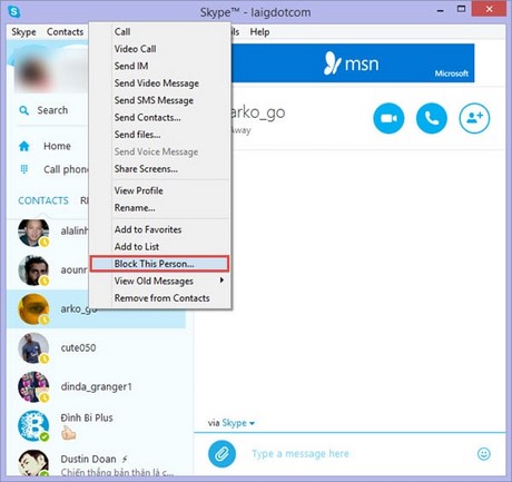Hủy kết bạn Skype, xóa nick chat trên Skype
