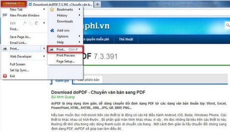 Firefox - Cách in nội dung trang Web ngay trên trình duyệt