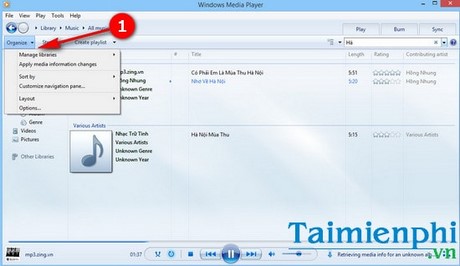 Khôi phục, hiển thị danh sách nhạc trong Windows Media Player