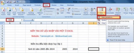 Excel - Kiểm tra dữ liệu nhập vào một ô trong Excel