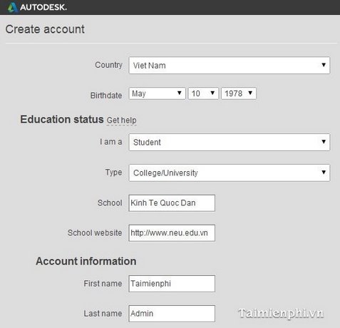 Tạo tài khoản Autodesk (tài khoản Autodesk giáo dục)