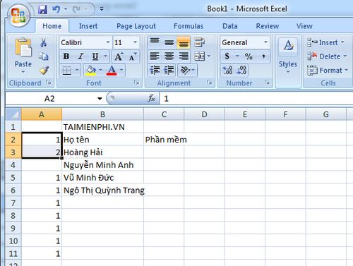 Lỗi đánh số thứ tự trong Excel