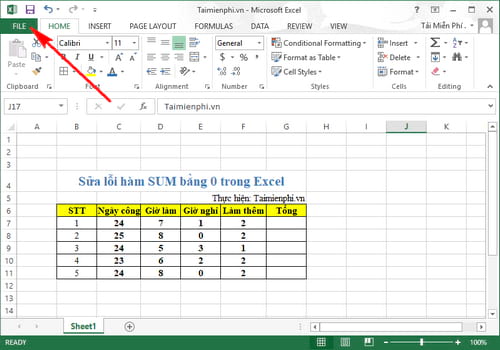 Sửa lỗi hàm sum bằng 0 trong Excel 1