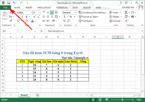 Sửa lỗi hàm sum bằng 0 trong Excel