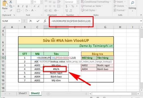 Lỗi hàm Vlookup, sửa lỗi #N/A khi dùng hàm Vlookup trong Excel