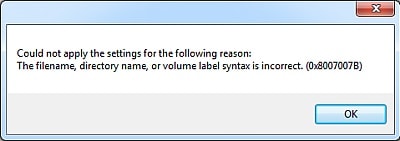 Lỗi The filename, directory name, or volume label syntax is incorrect