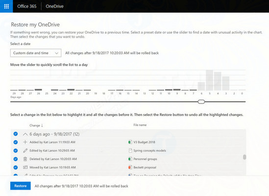 microsoft ra mat tinh nang files restore cho onedrive for business 2