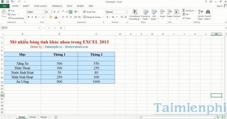 Mở nhiều bảng tính khác nhau trong EXCEL 2013