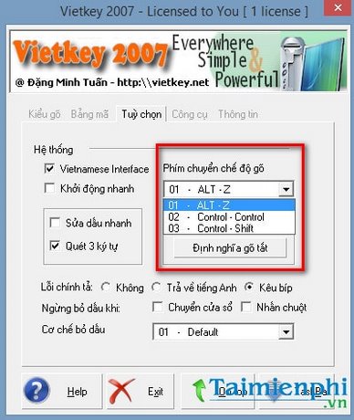 phim tat bat tat go tieng viet tren unikey va vietkey