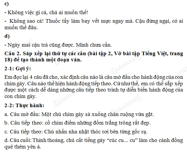 soan tieng viet lop 2 dap lai loi xin loi