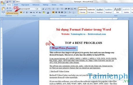 Cách sử dụng Format Painter trong Word, Excel