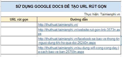 Sử dụng Google Docs để tạo URL rút gọn