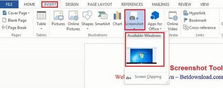Word - Sử dụng Screenshot Tool trong Microsoft Word 2013