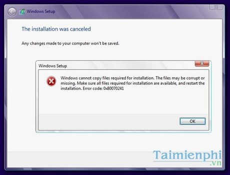 sua loi windows cannot copy files required for installation