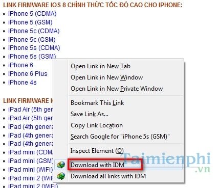 Tải Firmware iOS 8 tốc độ nhanh bằng IDM