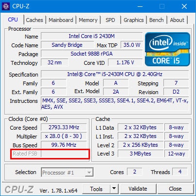 Tại sao máy tính không có Rated FSB khi check bằng CPU-Z ?