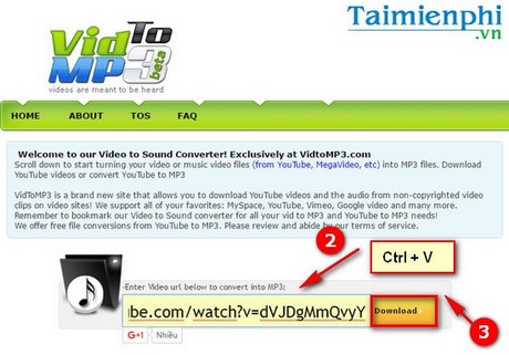 Tải video, nhạc trên YouTube bằng Vidtomp3