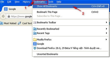 Tạo và xóa bookmark trên Firefox