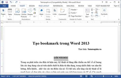 tao bookmark trong word 2013 di toi vi tri bat ky tren trang word nhanh hon 2