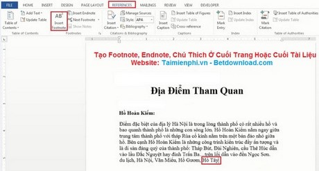 Word 2013 - Tạo Footnote, Endnote, chú thích ở cuối trang hoặc cuối tài liệu