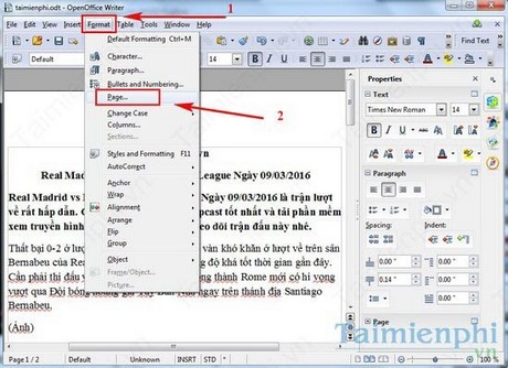 Tạo Header vs Footer trong OpenOffice