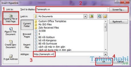tao hyperlink trong excel