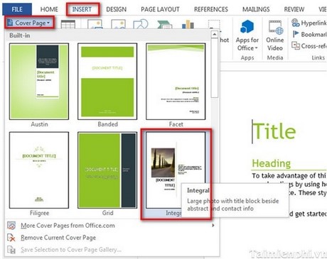 Word - Tạo trang bìa trong văn bản Word 2013
