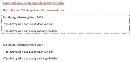 Đổ màu nền cho đoạn văn bản được tạo viền trong Word