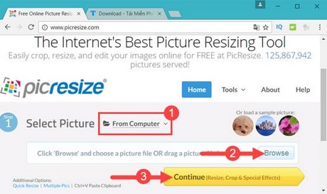 Thay đổi kích thước ảnh trực tuyến bằng Pic Resize