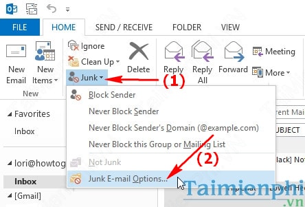 Thêm địa chỉ Email vào danh sách Safe Senders trên Outlook 2013