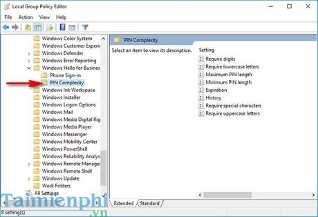 thiet lap ma pin windows 10