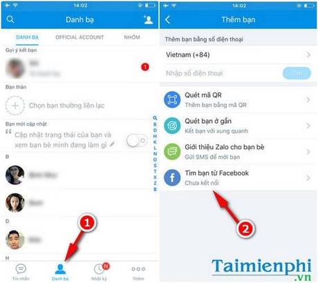 tim ban zalo tren dien thoai bang facebook