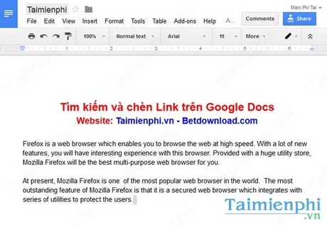 Sử dụng chức năng tìm kiếm và chèn Link trên Google Docs