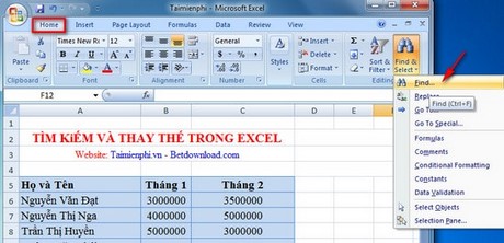 Excel - Tìm kiếm và thay thế trong bảng tính Excel