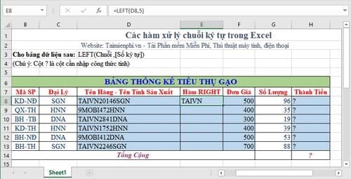 Tổng hợp các hàm xử lý chuỗi ký tự trong Excel, cú pháp và ví dụ