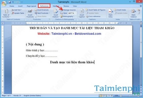 Word - Trích dẫn và tạo danh mục tài liệu tham khảo