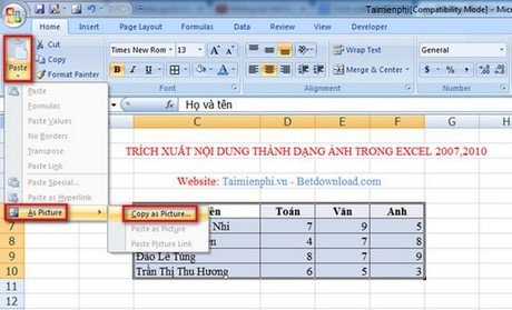 Hỏi cách chuyển nội dung của file Excel thành dạng hình ảnh