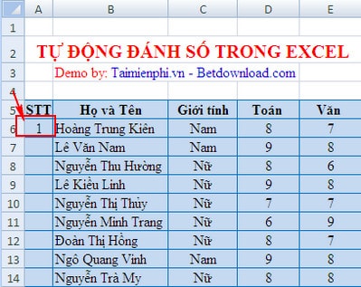 tu dong danh so trong excel