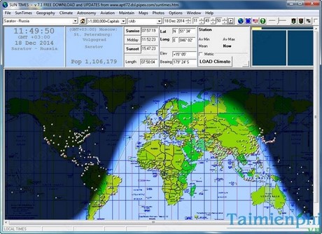 Xem bản đồ trái đất, giờ thế giới với ứng dụng Sun Times