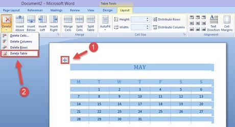 Cách xóa bảng trong word 2007 2010 2013 - Delete table