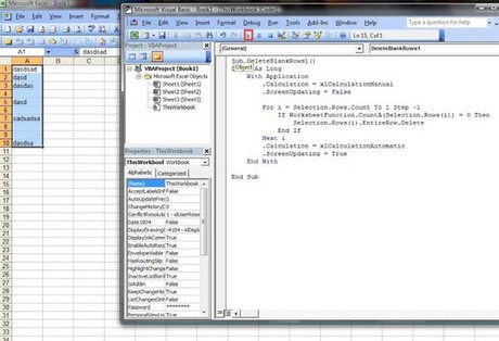 xoa dong trong trang trong excel, xoa dong bang vba marco 2007