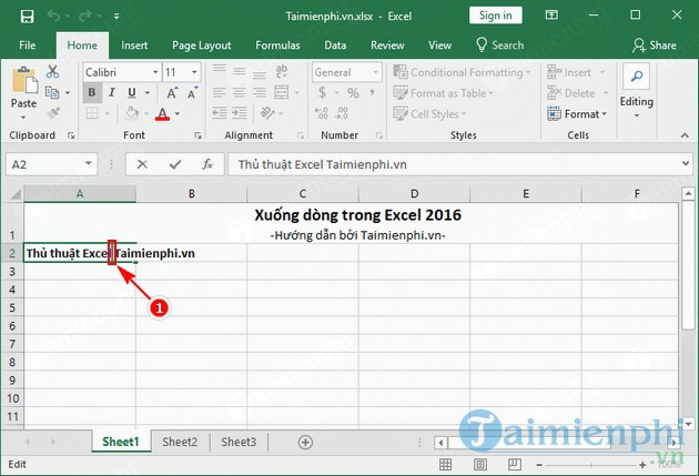 Cách xuống dòng trong Excel 2016