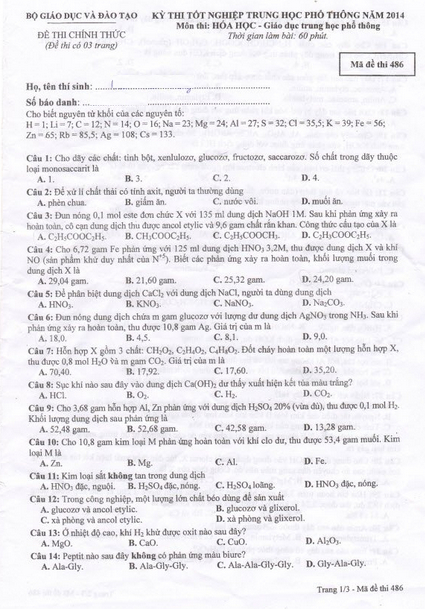 đề thi tốt nghiệp hóa học 2014 đề thi tốt nghiệp hóa học 2014