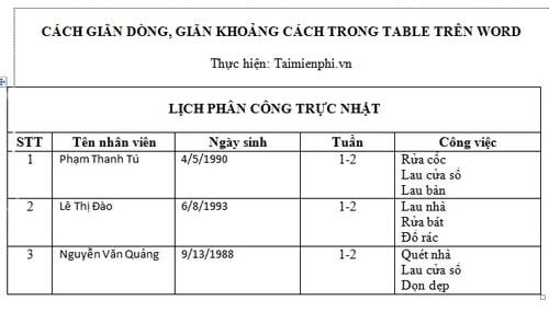 word cach gian dong gian khoang cach trong table tren word 2